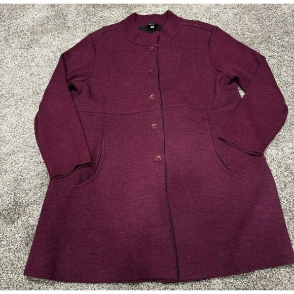 Eileen Fisher Deep Red Long Coat - Picture 2 of 8